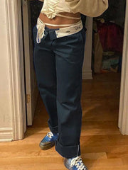 Patchwork Waist Straight Leg Pants Straight Leg Pants