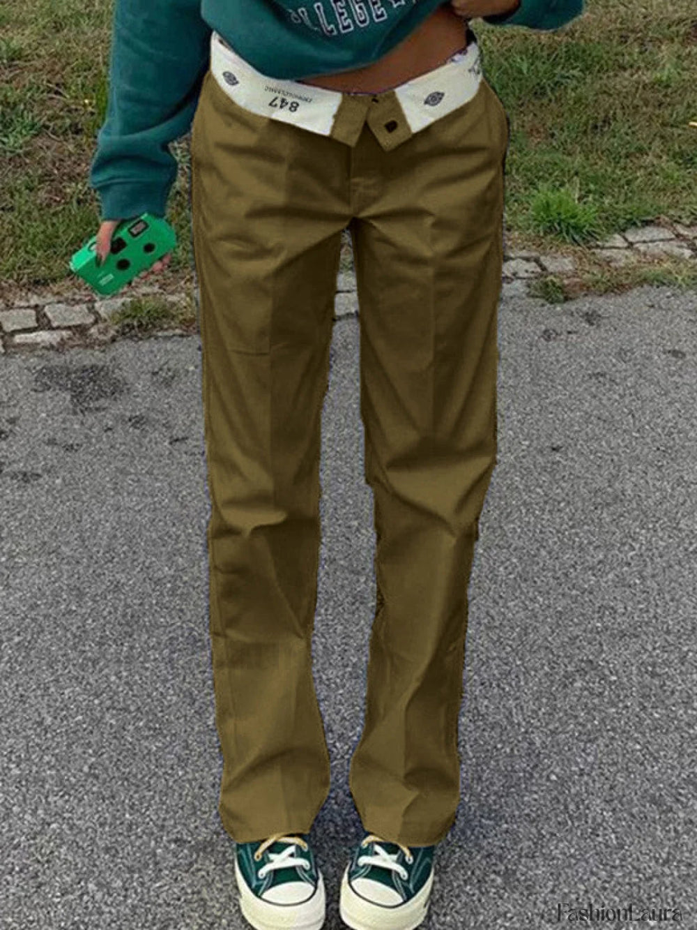 Patchwork Waist Straight Leg Pants Straight Leg Pants