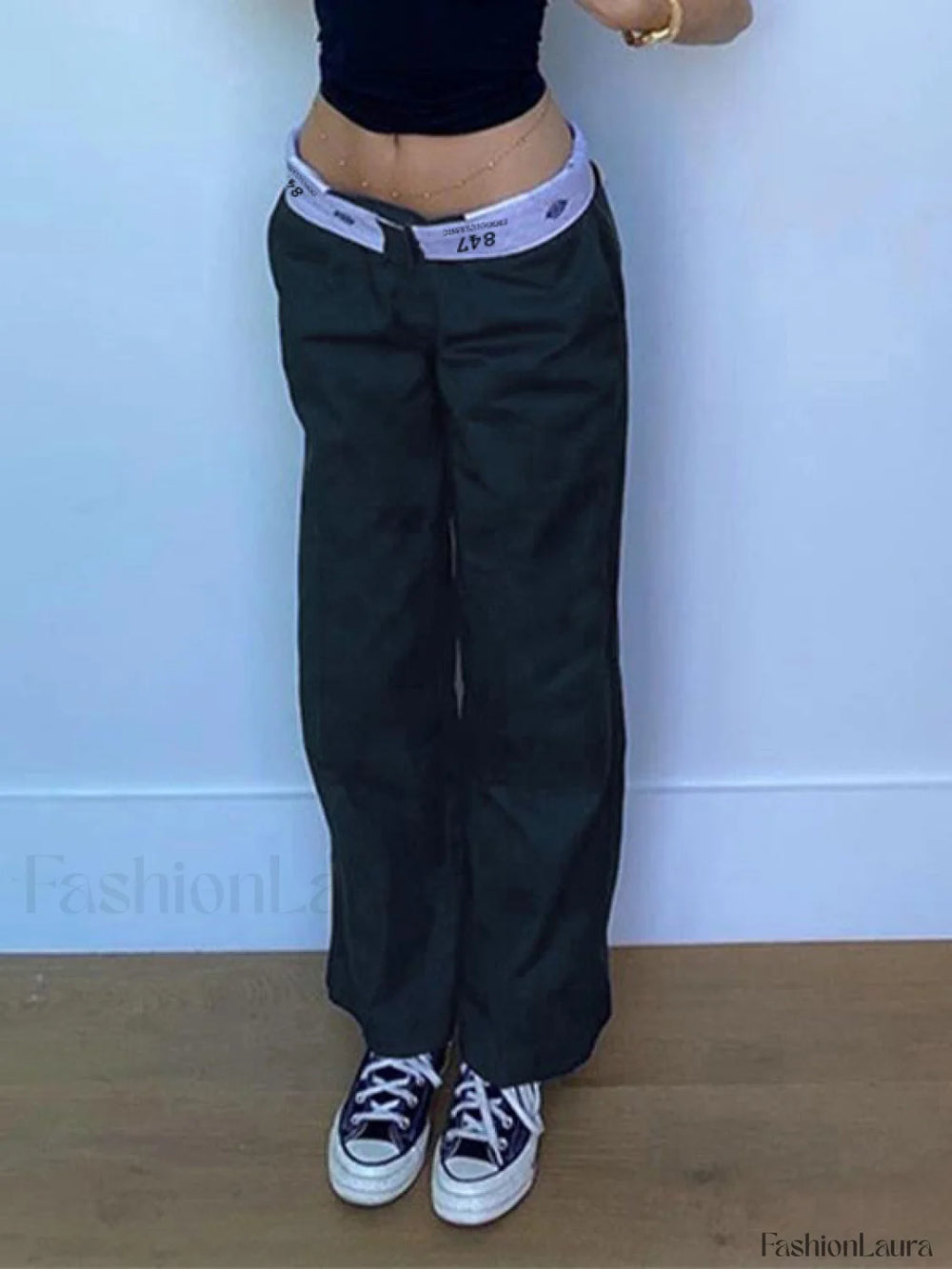 Patchwork Waist Straight Leg Pants Straight Leg Pants