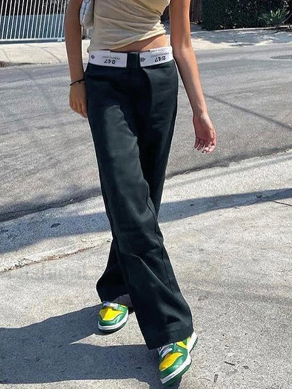 Patchwork Waist Straight Leg Pants Straight Leg Pants