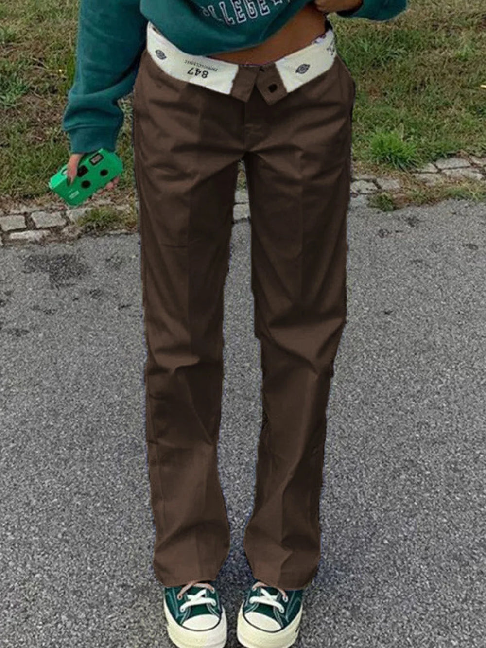 Patchwork Waist Straight Leg Pants Straight Leg Pants