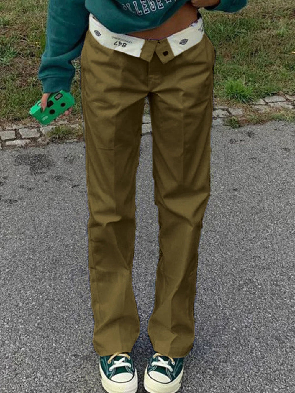 Patchwork Waist Straight Leg Pants Straight Leg Pants