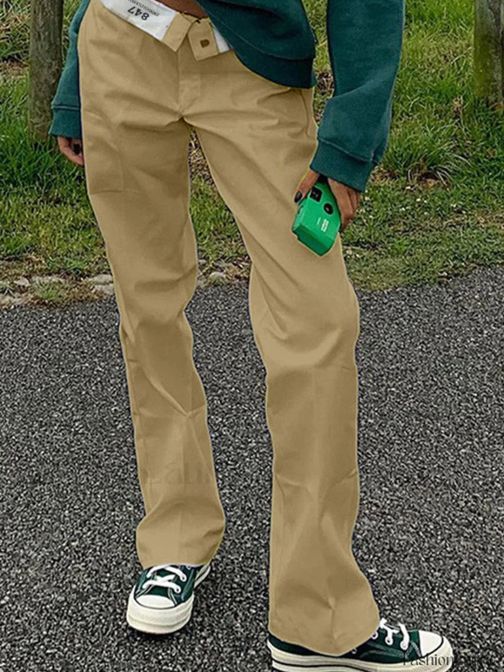 Patchwork Waist Straight Leg Pants Straight Leg Pants