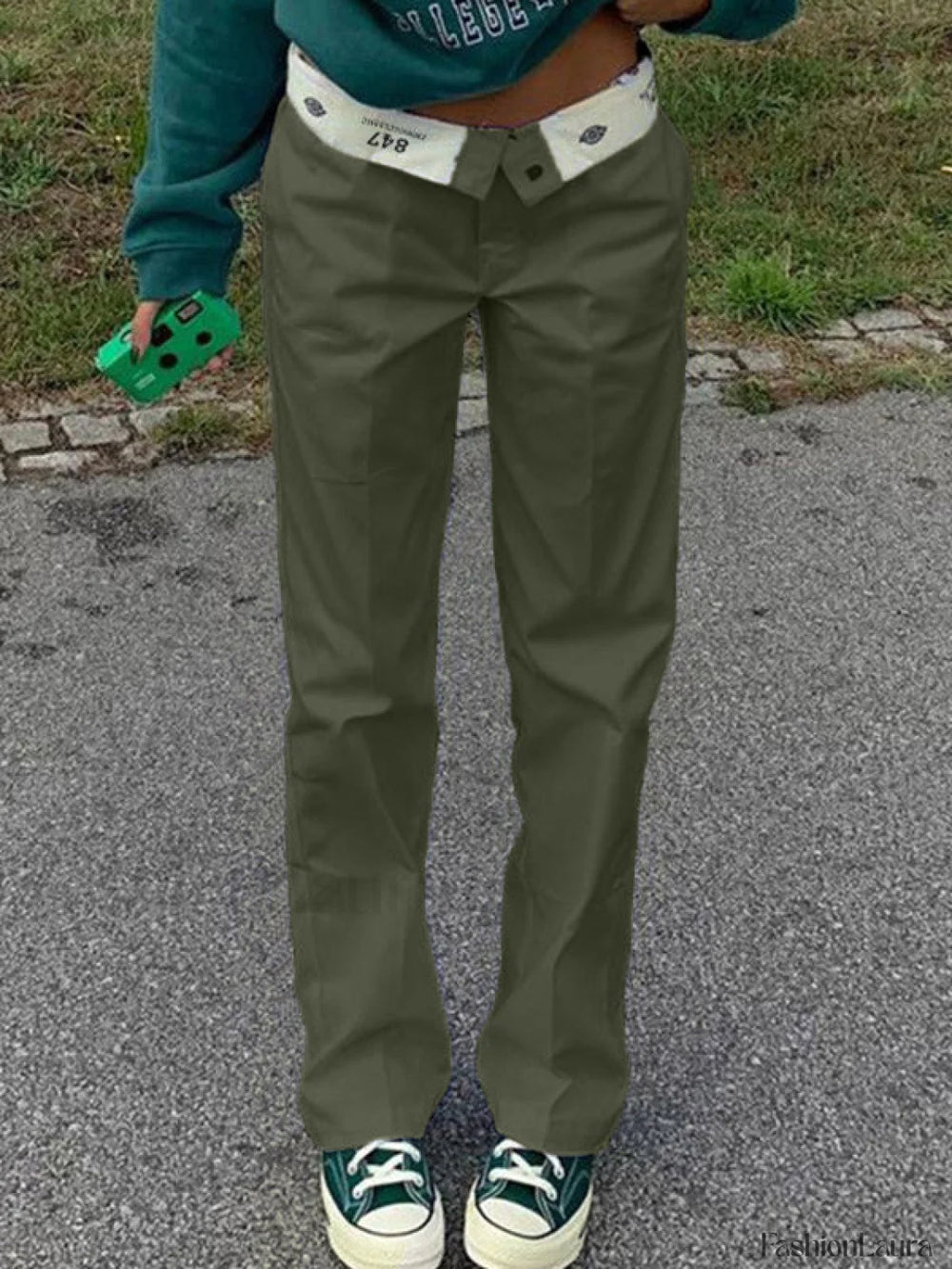 Patchwork Waist Straight Leg Pants Straight Leg Pants