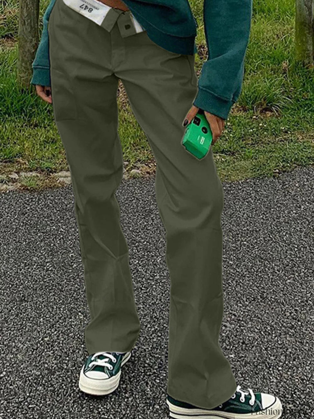 Patchwork Waist Straight Leg Pants Straight Leg Pants