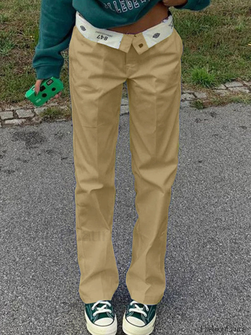 Patchwork Waist Straight Leg Pants Straight Leg Pants