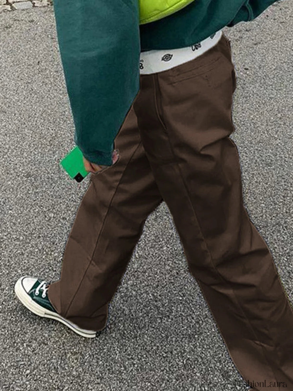 Patchwork Waist Straight Leg Pants Straight Leg Pants