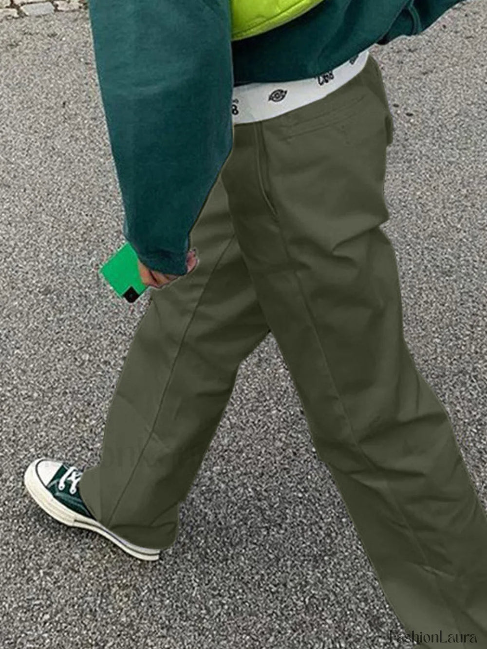 Patchwork Waist Straight Leg Pants Straight Leg Pants