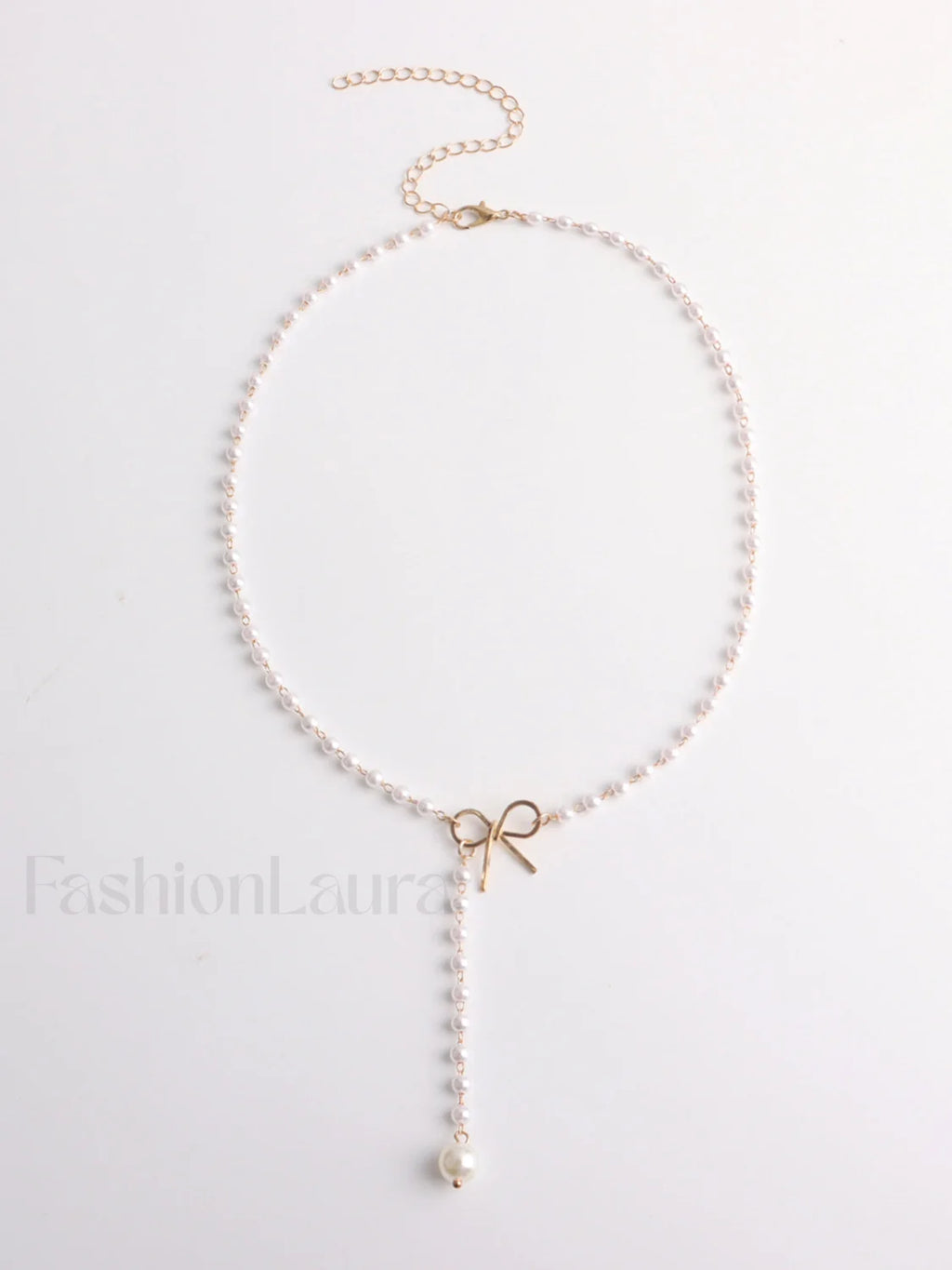 Pearl Bow Knot Pendant Necklace Gold / One Size Necklaces