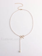 Pearl Bow Knot Pendant Necklace Gold / One Size Necklaces