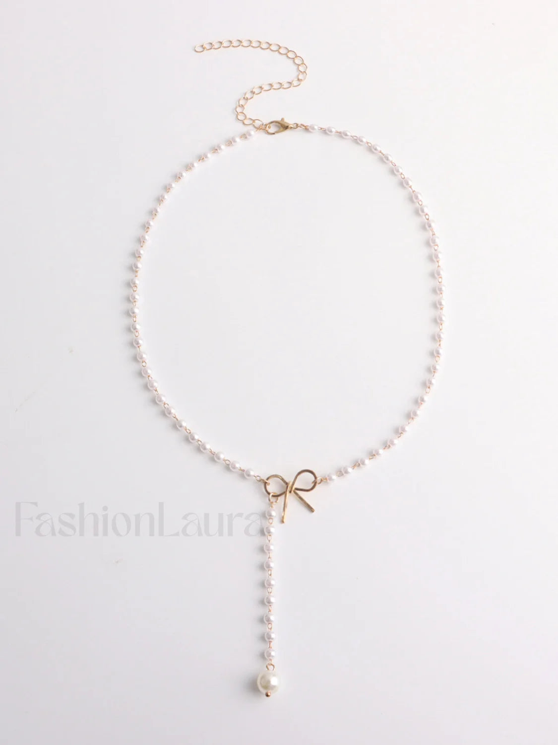 Pearl Bow Knot Pendant Necklace Gold / One Size Necklaces