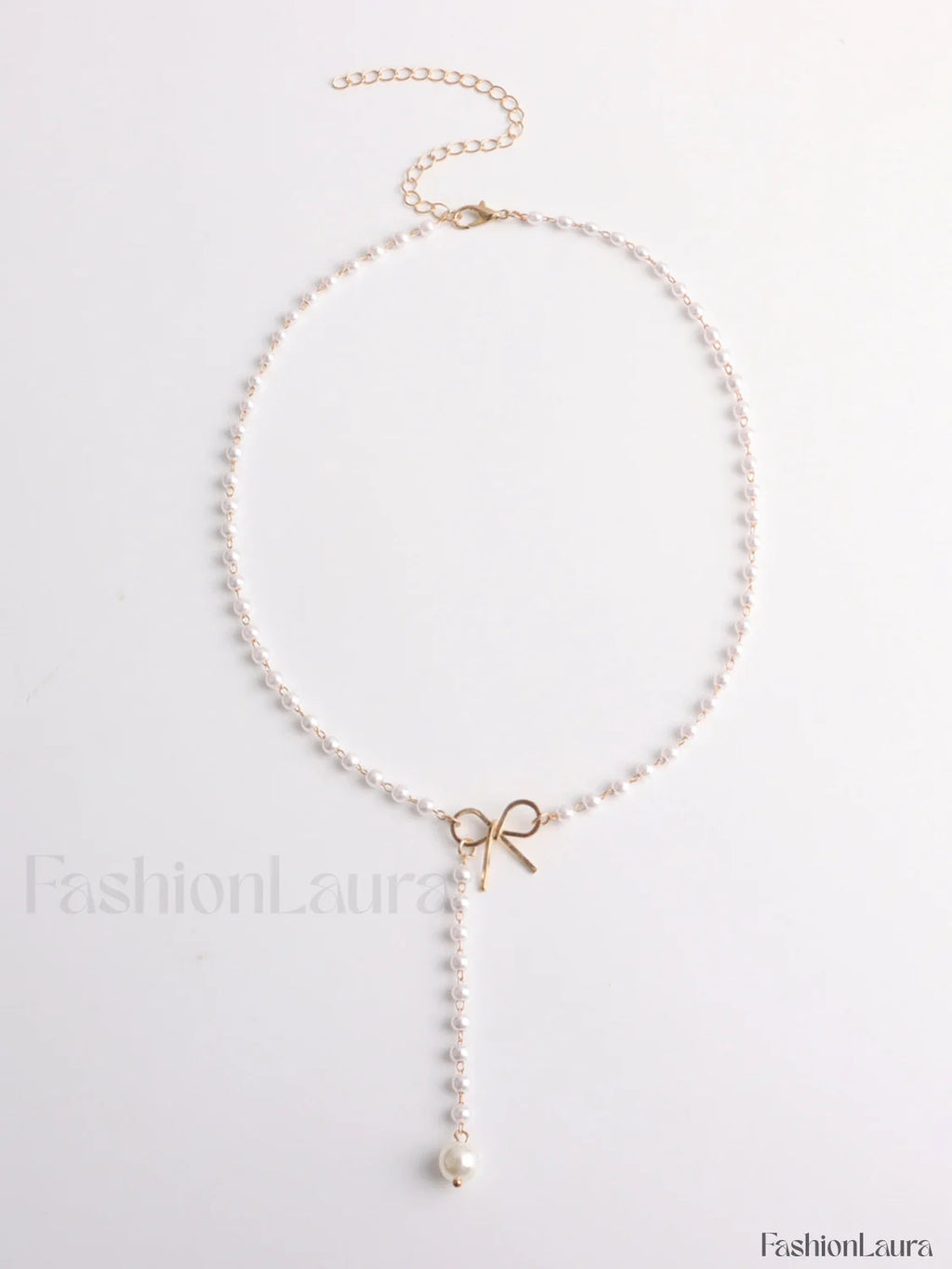 Pearl Bow Knot Pendant Necklace Gold / One Size Necklaces