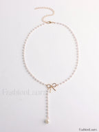 Pearl Bow Knot Pendant Necklace Gold / One Size Necklaces
