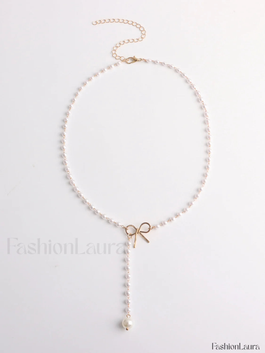 Pearl Bow Knot Pendant Necklace Gold / One Size Necklaces