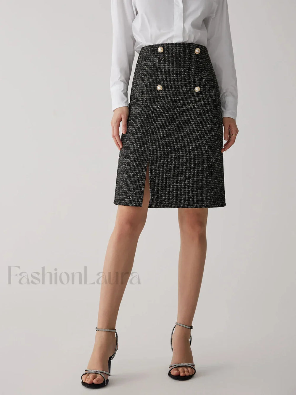 Pearl Button Graceful Split Midi Skirt Black / XS Skirts