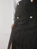 Pearl Button Graceful Split Midi Skirt Skirts
