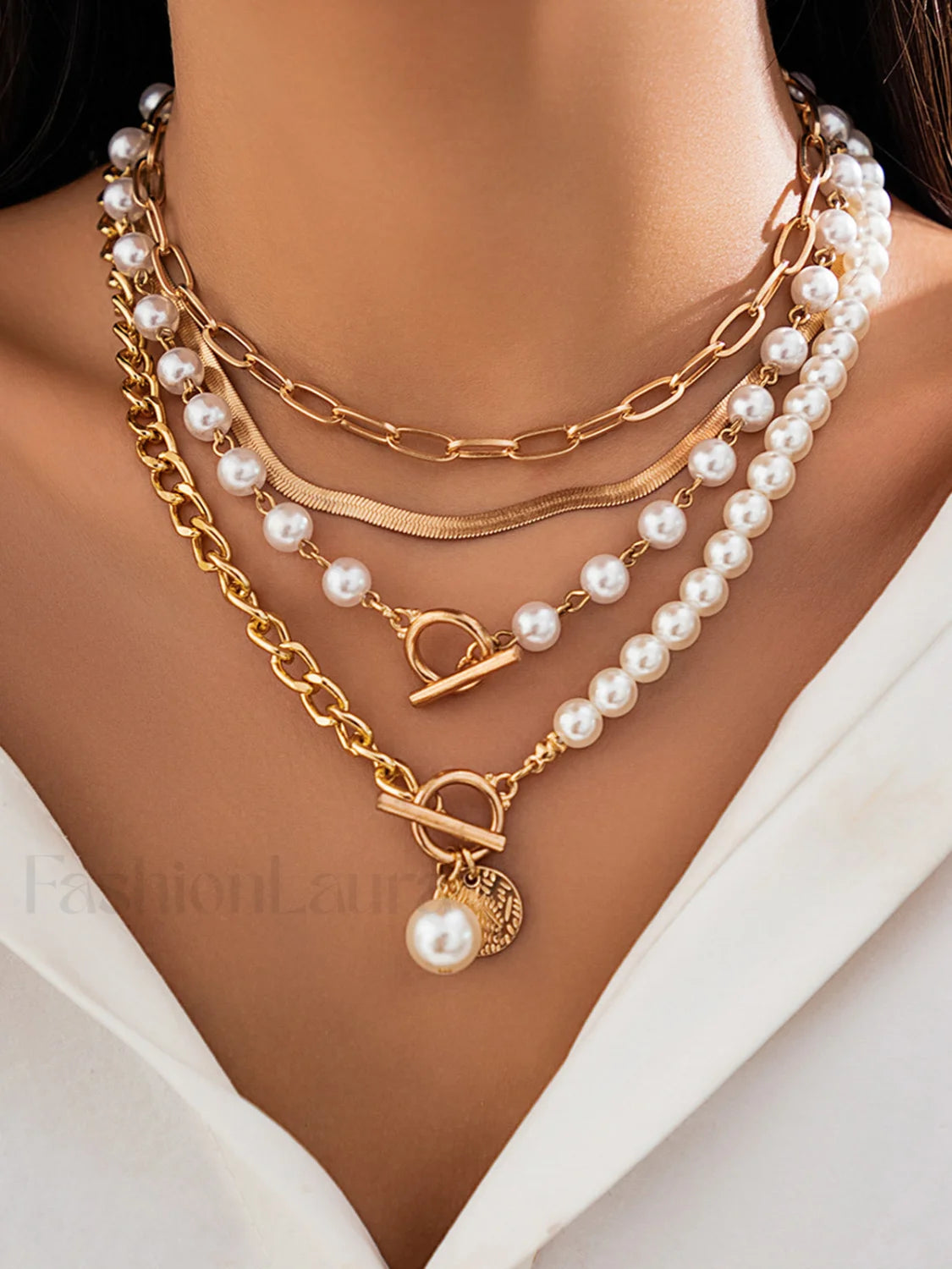 Pearl Decor Chain Layered Necklace Gold / One Size Necklaces Main image