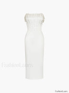Pearl Decor Graceful Strapless Midi Dress Dresses