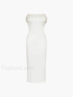 Pearl Decor Graceful Strapless Midi Dress Dresses