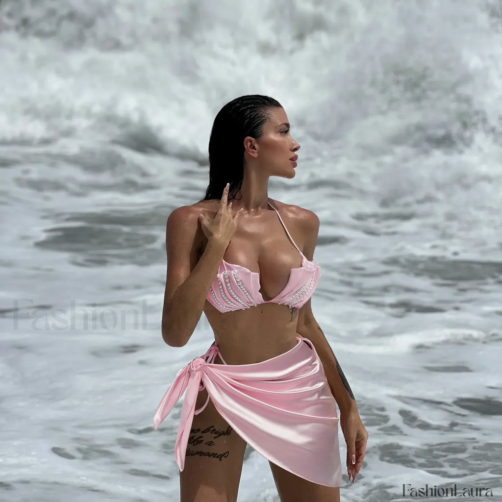 Pearl High Leg Three Piece Set PINK / M