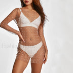 Pearl Sheer Party Dress Cover Up WHITE / S