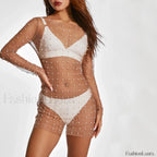 Pearl Sheer Party Dress Cover Up WHITE / S