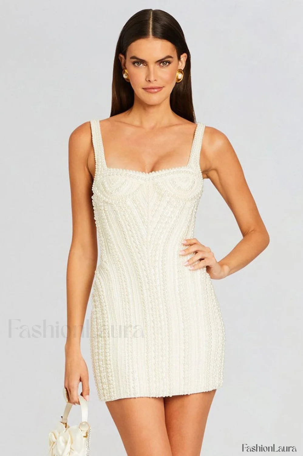 Pearl Studded Stylish White Mini Dress