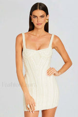Pearl Studded Stylish White Mini Dress