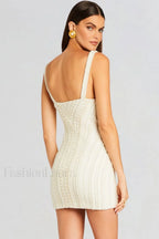Pearl Studded Stylish White Mini Dress