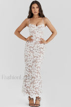 Pearl White Floral Charming Embroidered Maxi Dress XS / White