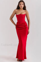 Persephone Off Stylish Shoulder Bustier Dress S / Red