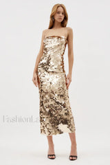 Phoenix Sequin Stylish Slip Dress XS / Gold Sequin