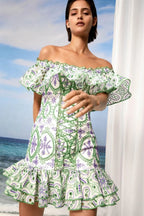 Pia Elegant Short Dress S / Lilac/Green