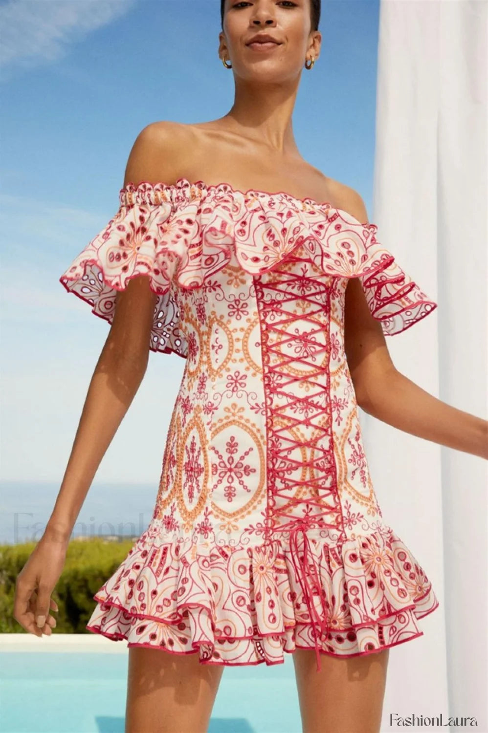 Pia Elegant Short Dress S / Orange/Fuchsia