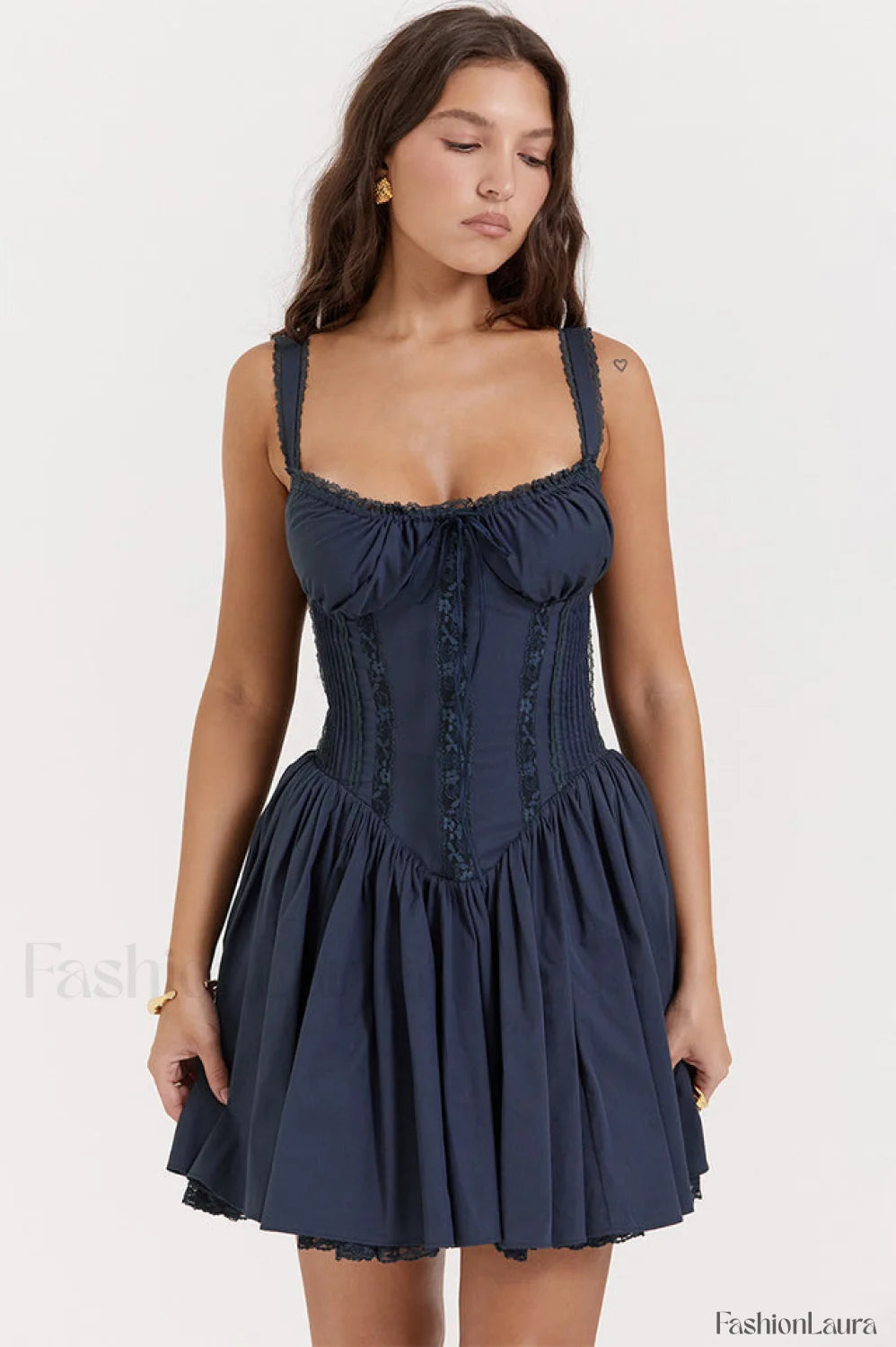 Pietra White Stylish Corset Mini Dress XS / French Navy