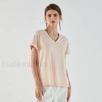 Pima Cotton V Neck Casual T Shirt light pink / S