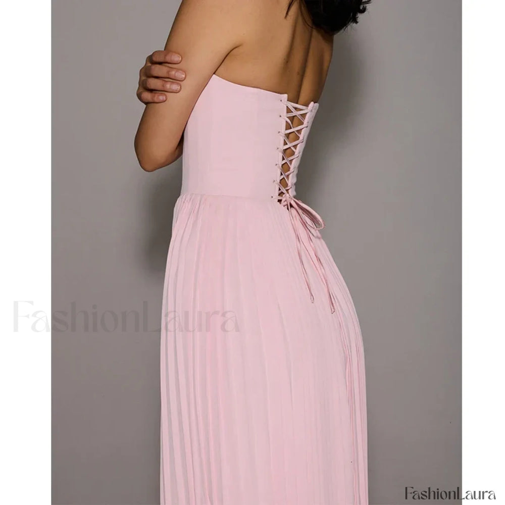 Pink Bow Lace Midi Dress