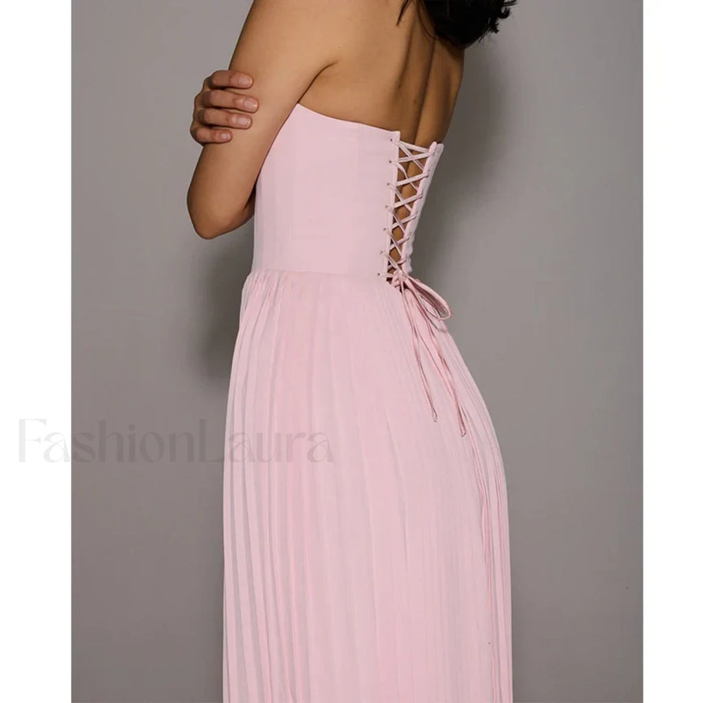 Pink Bow Lace Midi Dress