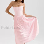 Pink Bow Lace Midi Dress Pink / XS