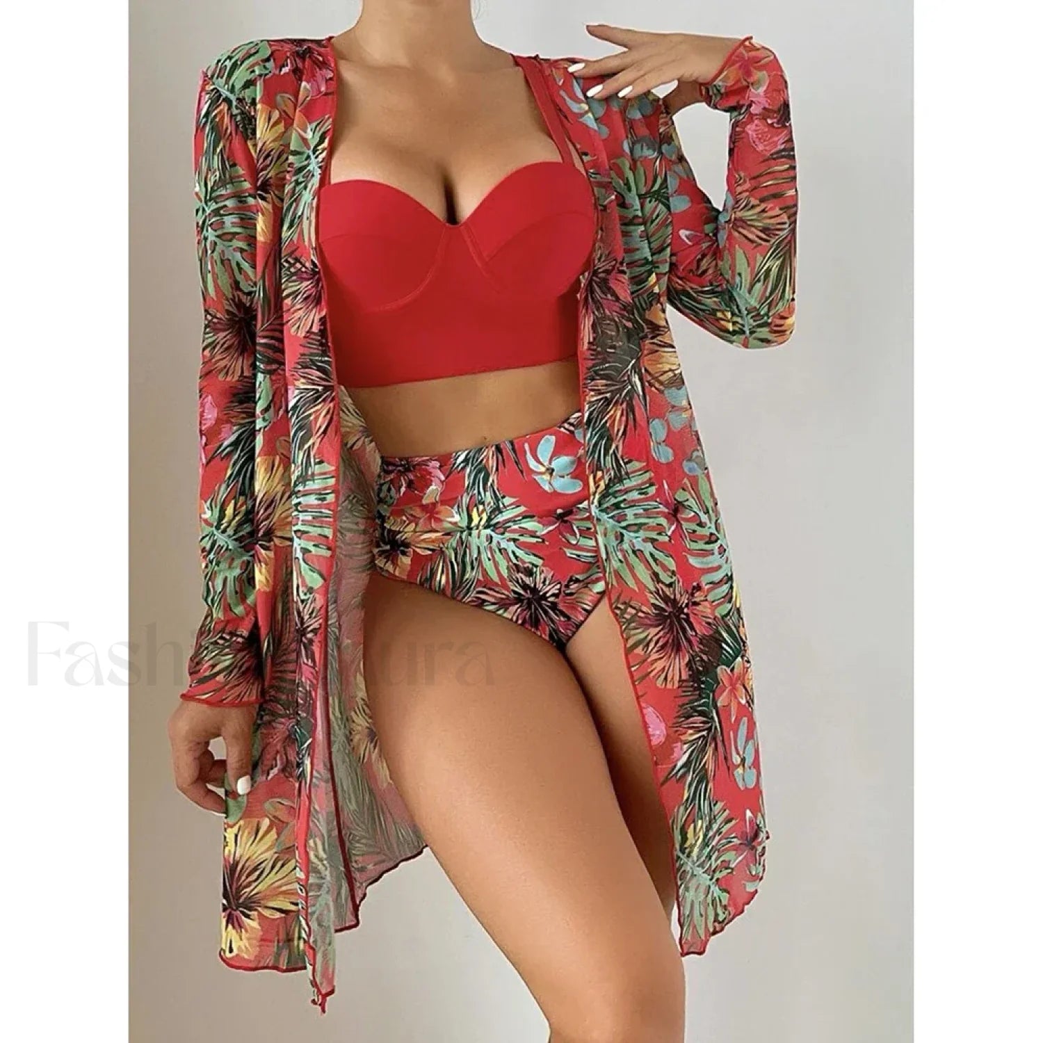 Pink Dot Print Mesh Cover Up RED / S Main image