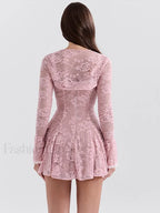 Pink Floral Flare Sleeve Mini Dress