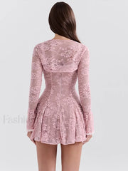 Pink Floral Flare Sleeve Mini Dress