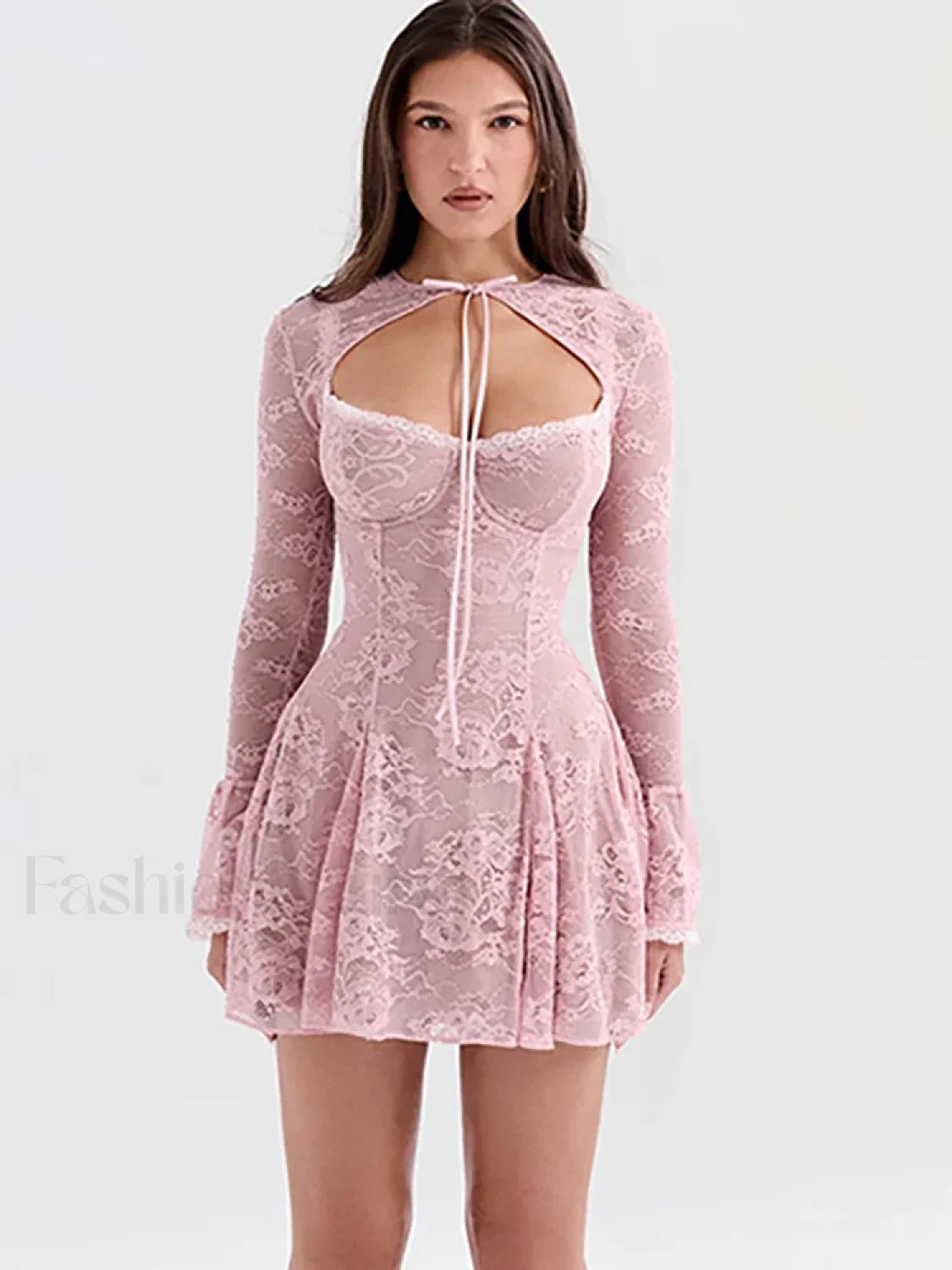 Pink Floral Flare Sleeve Mini Dress Pink / S Main image