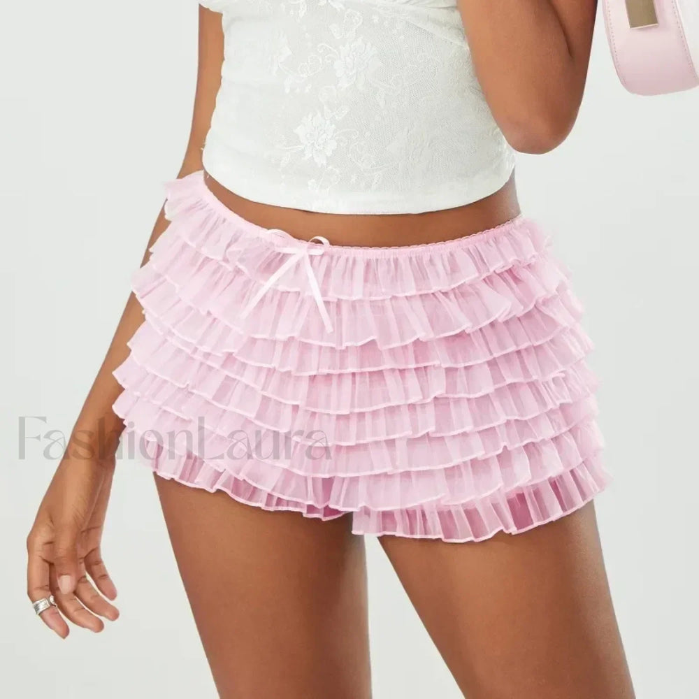 Pink Lace Ruffled Bloomer Skirt