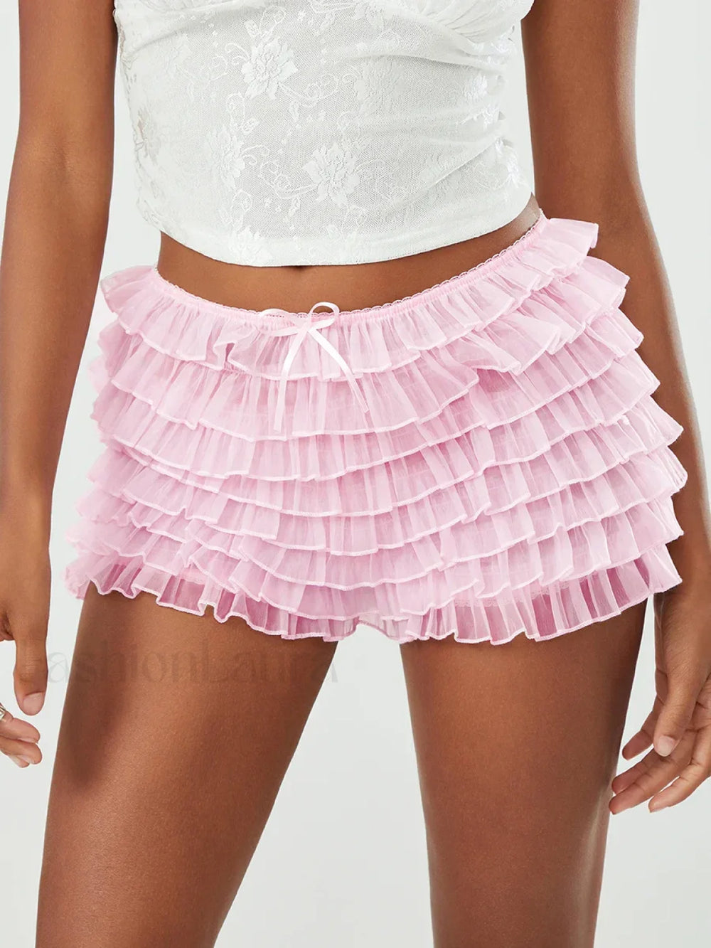 Pink Lace Ruffled Bloomer Skirt Pink / S
