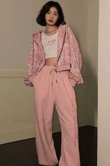 Pink Leopard Print Hooded Zip up Hoodie