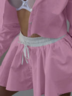 Pink Long Sleeve Crop Nightie Two Piece Set