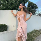 Pink Mesh Mermaid Midi Dress