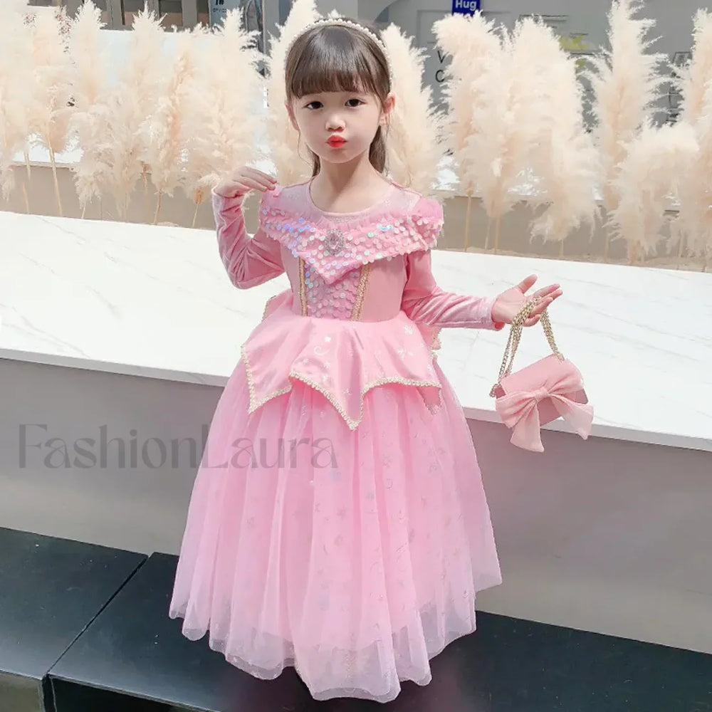 Pink Party Kid Elegant Spring Princess Sleeping Beauty Birthday Autumn Cosplay Aurora Costume