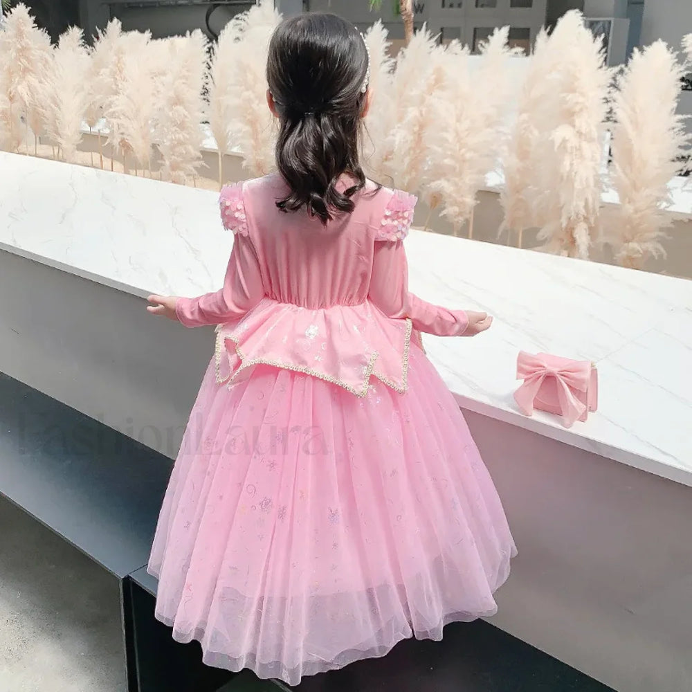 Pink Party Kid Elegant Spring Princess Sleeping Beauty Birthday Autumn Cosplay Aurora Costume